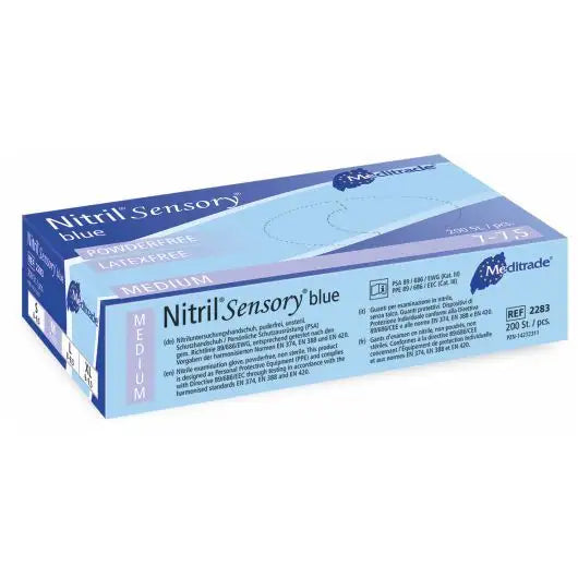 Nitril Sensory Blue Einweghandschuhe, Nitril, puderfrei, 200 Stück/Box, Größe M